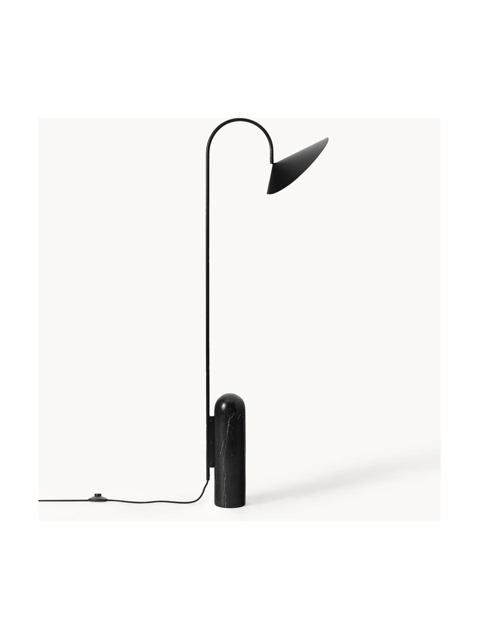 Lampa podłogowa z marmurową podstawą Arum, Stelaż: żelazo malowane proszkowo, Czarny, marmurowy, W 136 cm