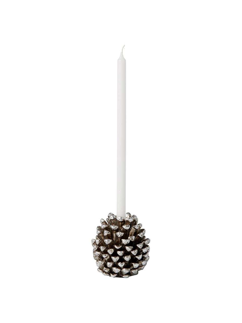 Handgefertigter Kerzenhalter Cone, Polyresin, Silberfarben, Ø 6 x H 6 cm