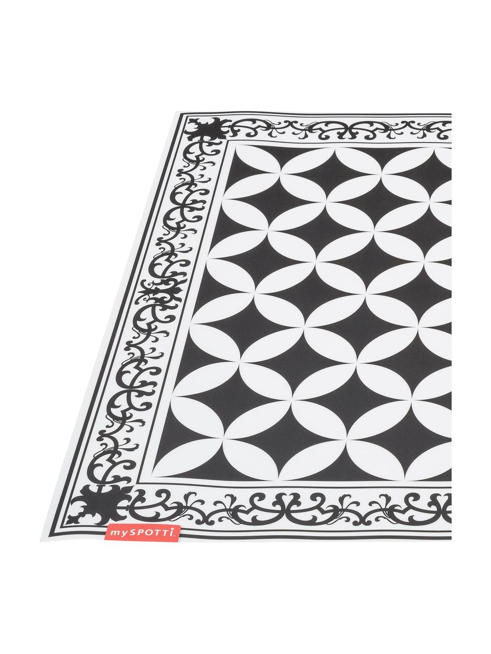 Flache Vinyl-Bodenmatte Chadi, rutschfest, Vinyl, recycelbar, Schwarz, Weiß, B 65 x L 255 cm