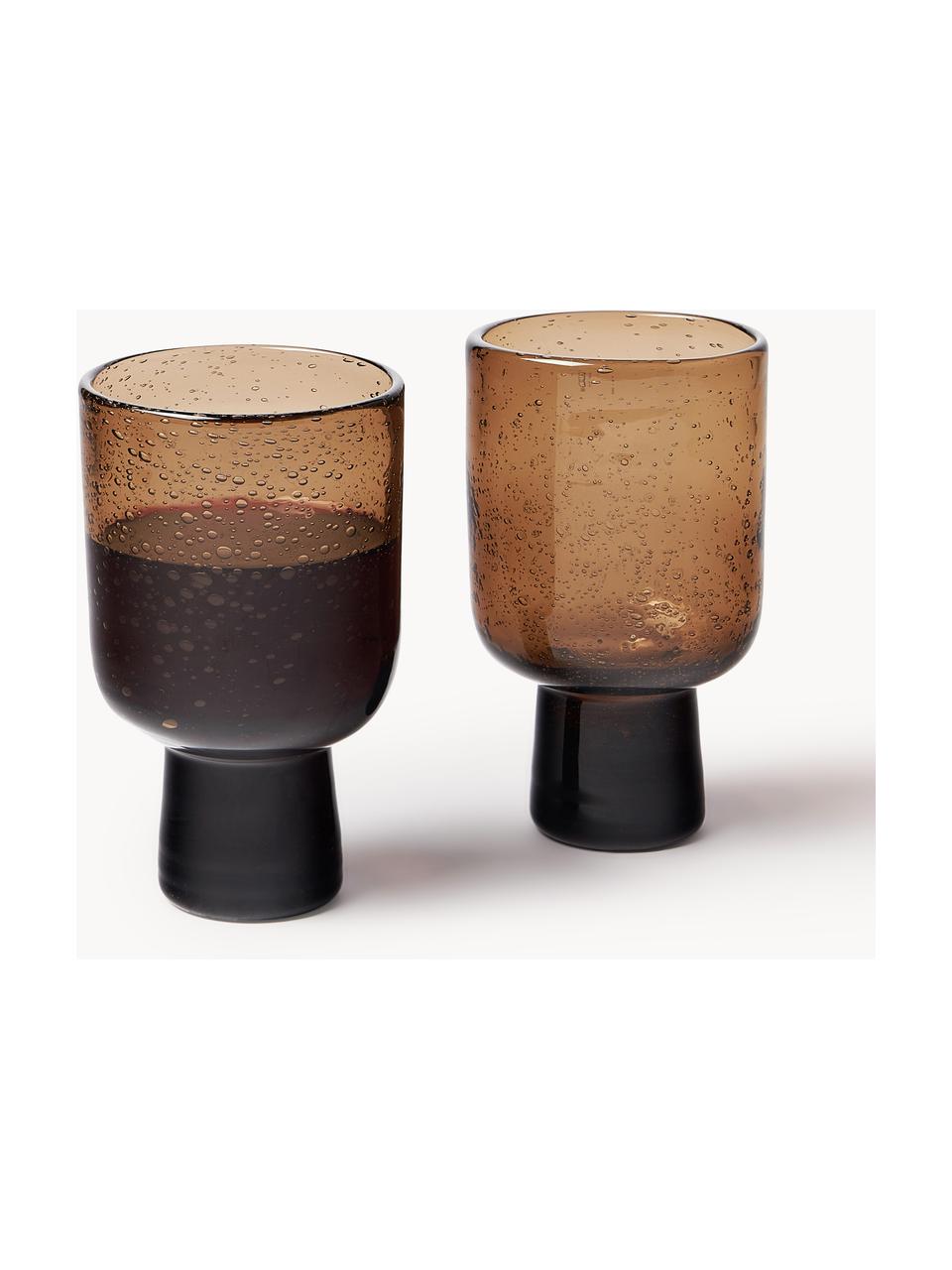 Ručně vyrobené sklenice na víno se vzduchovými bublinami Bari 6 ks, Sklo, Hnědá, Ø 7 cm, V 12 cm, 250 ml