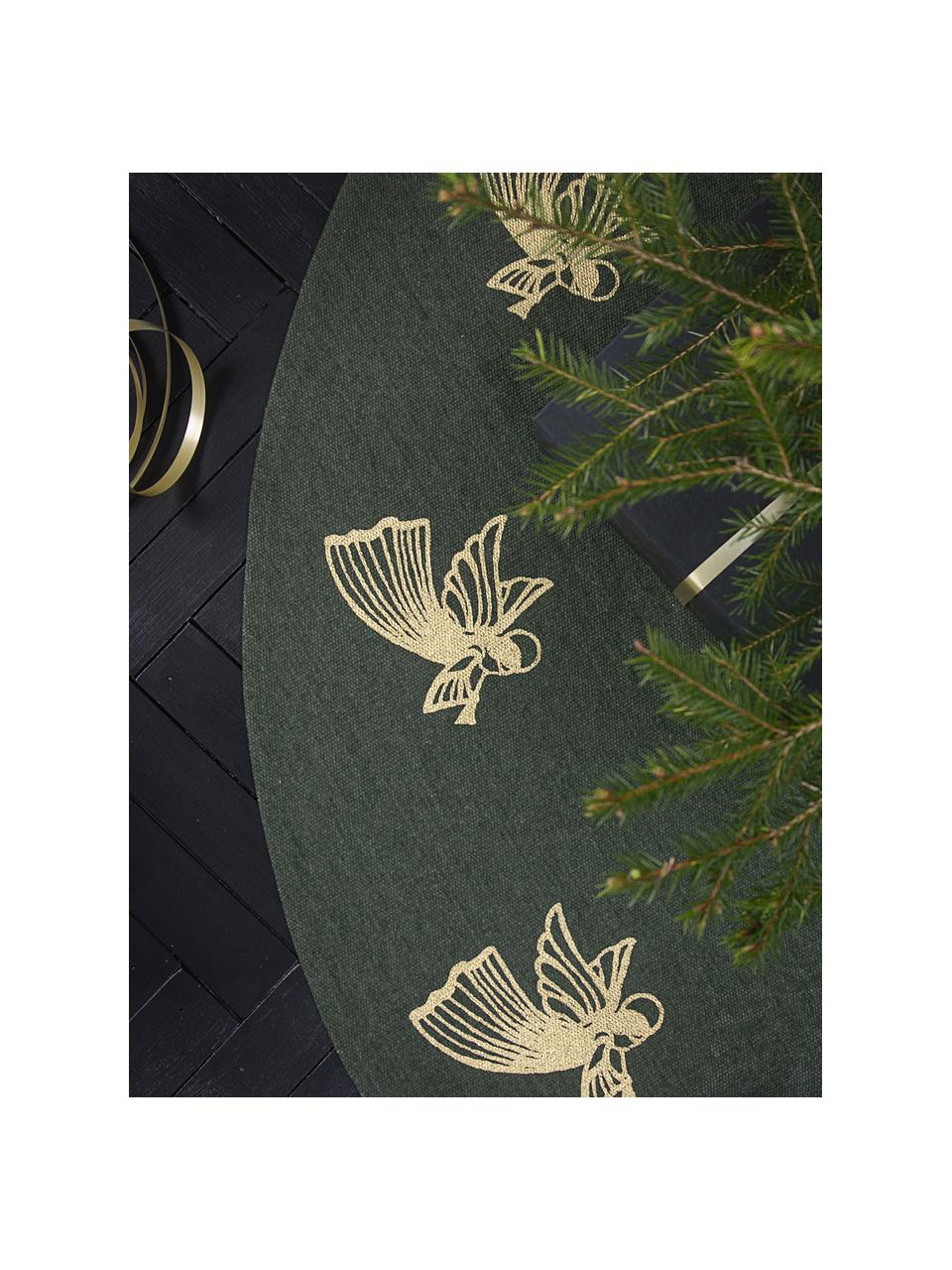 Tapis de sapin de Noël en coton Flying Angel, 100% coton, Vert foncé, doré, Ø 110 cm