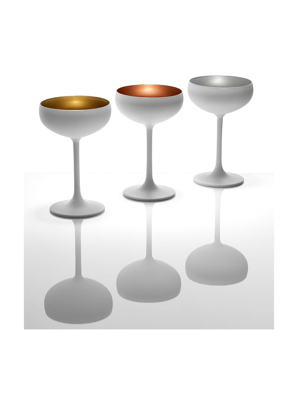 Krištáľové poháre na šampanské Elements, 6 ks, Krištáľové sklo, potiahnuté, Biela, bronzová, Ø 10 x V 15 cm, 230 ml