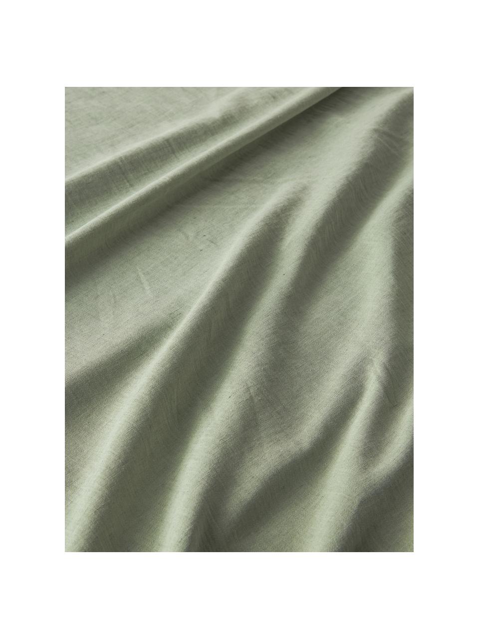 Housse de couette jacquard en coton et lin Amita, Vert sauge, larg. 200 x long. 200 cm