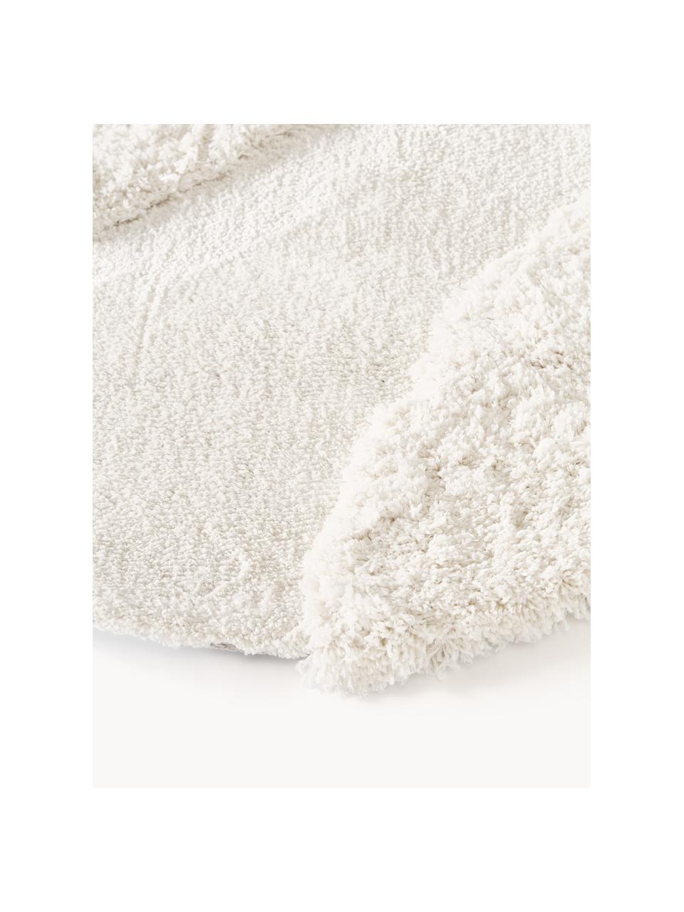 Pluizig vloerkleed Kyla in organische vorm, Onderzijde: 55% polyester, 45% katoen, Wit, B 160 x L 230 cm (maat M)