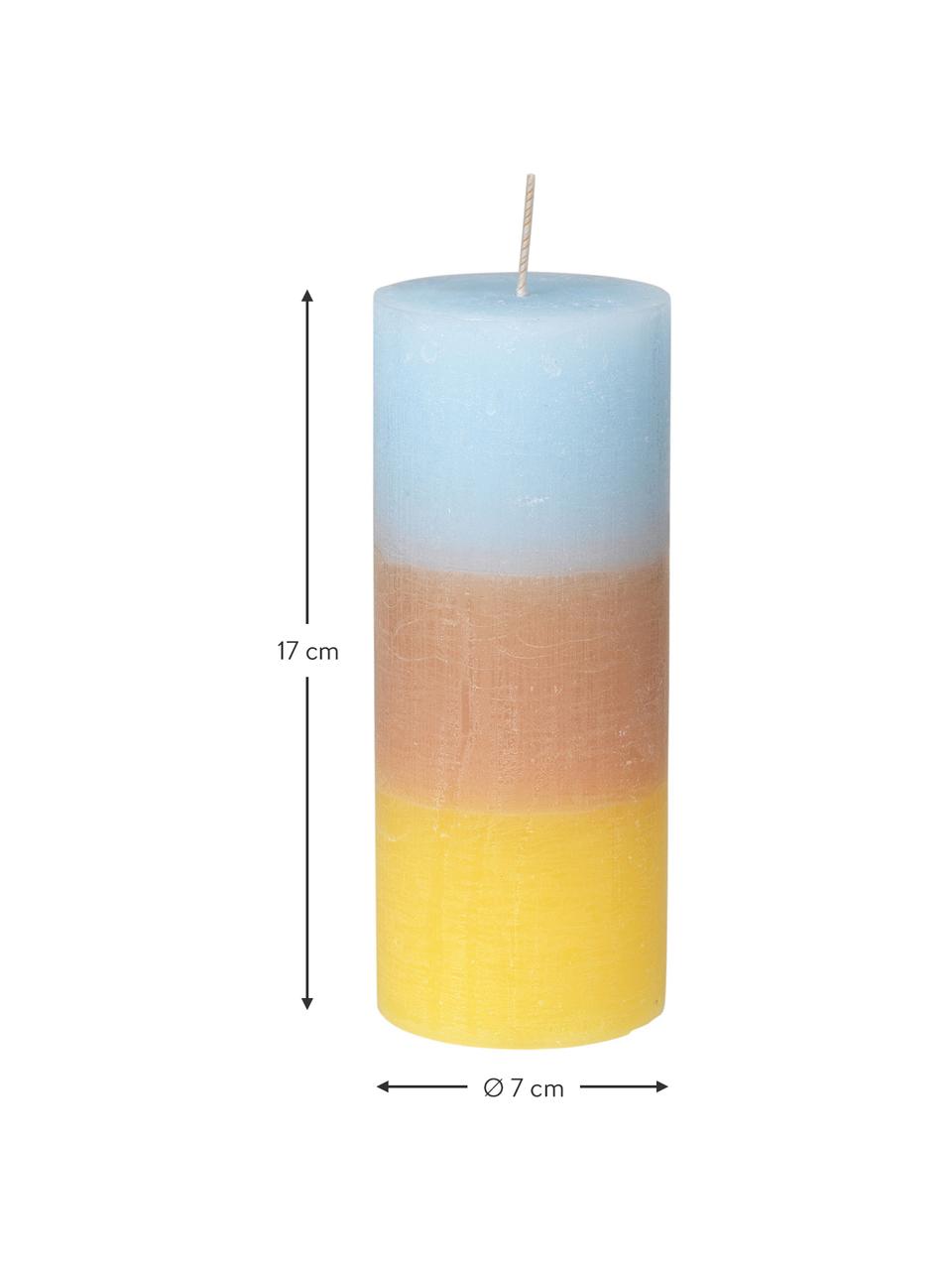 Veľká sviečka Rainbow, Vosk, Modrá, béžová, žltá, Ø 7 x V 17 cm