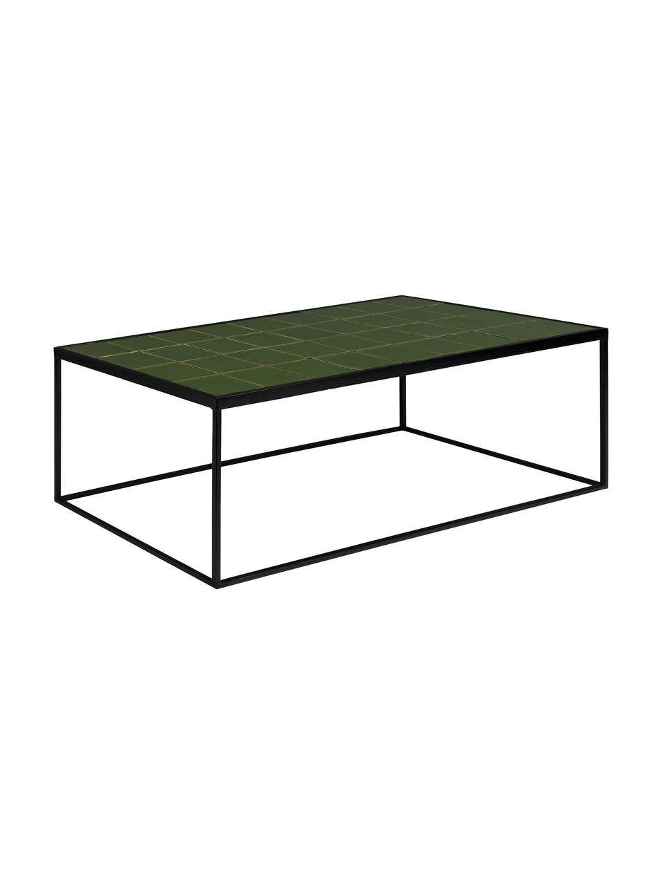 Table basse avec carrelage vert Glaze, Vert, noir, larg. 93 x haut. 36 cm