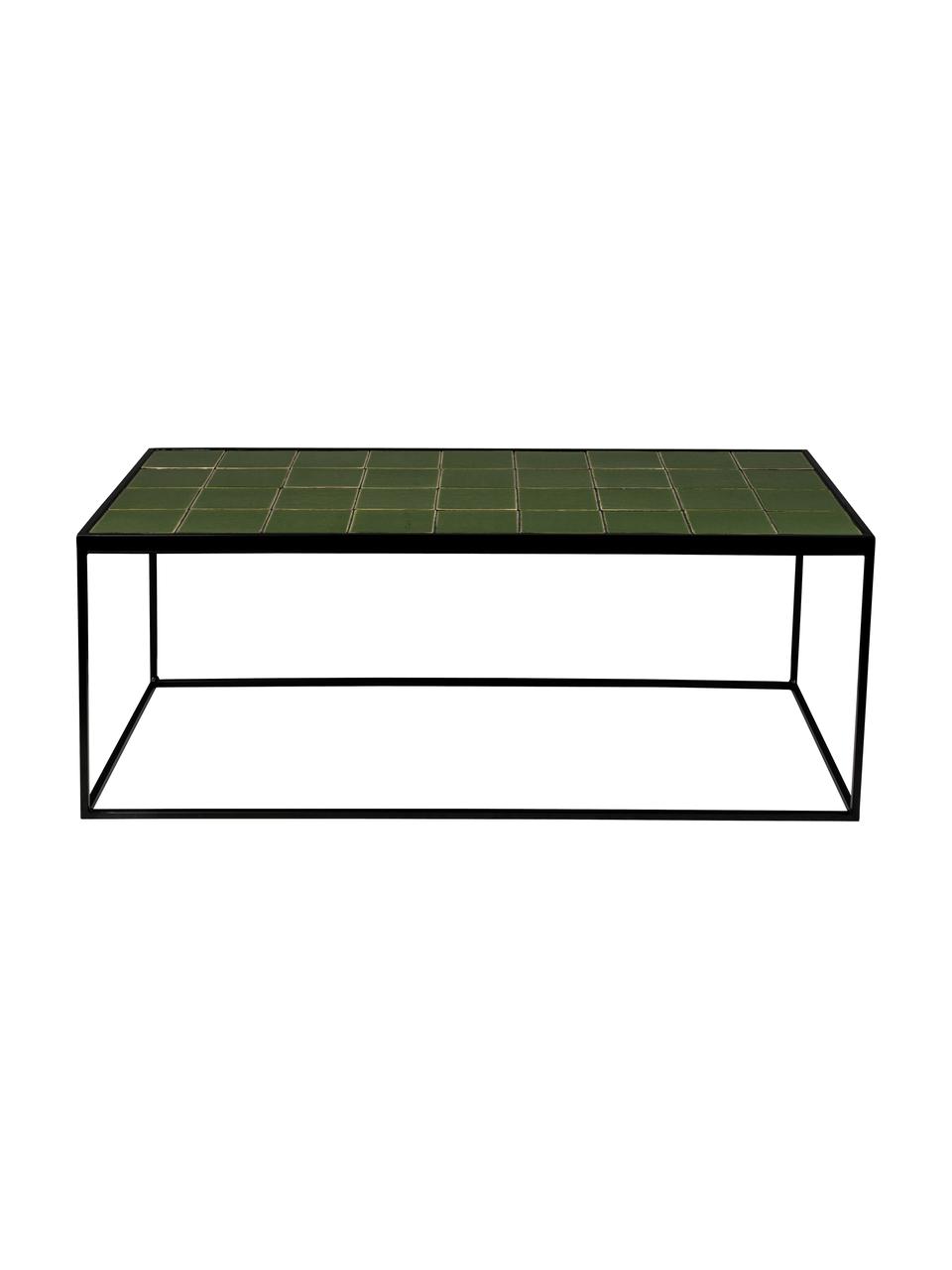 Table basse avec carrelage vert Glaze, Vert, noir, larg. 93 x haut. 36 cm