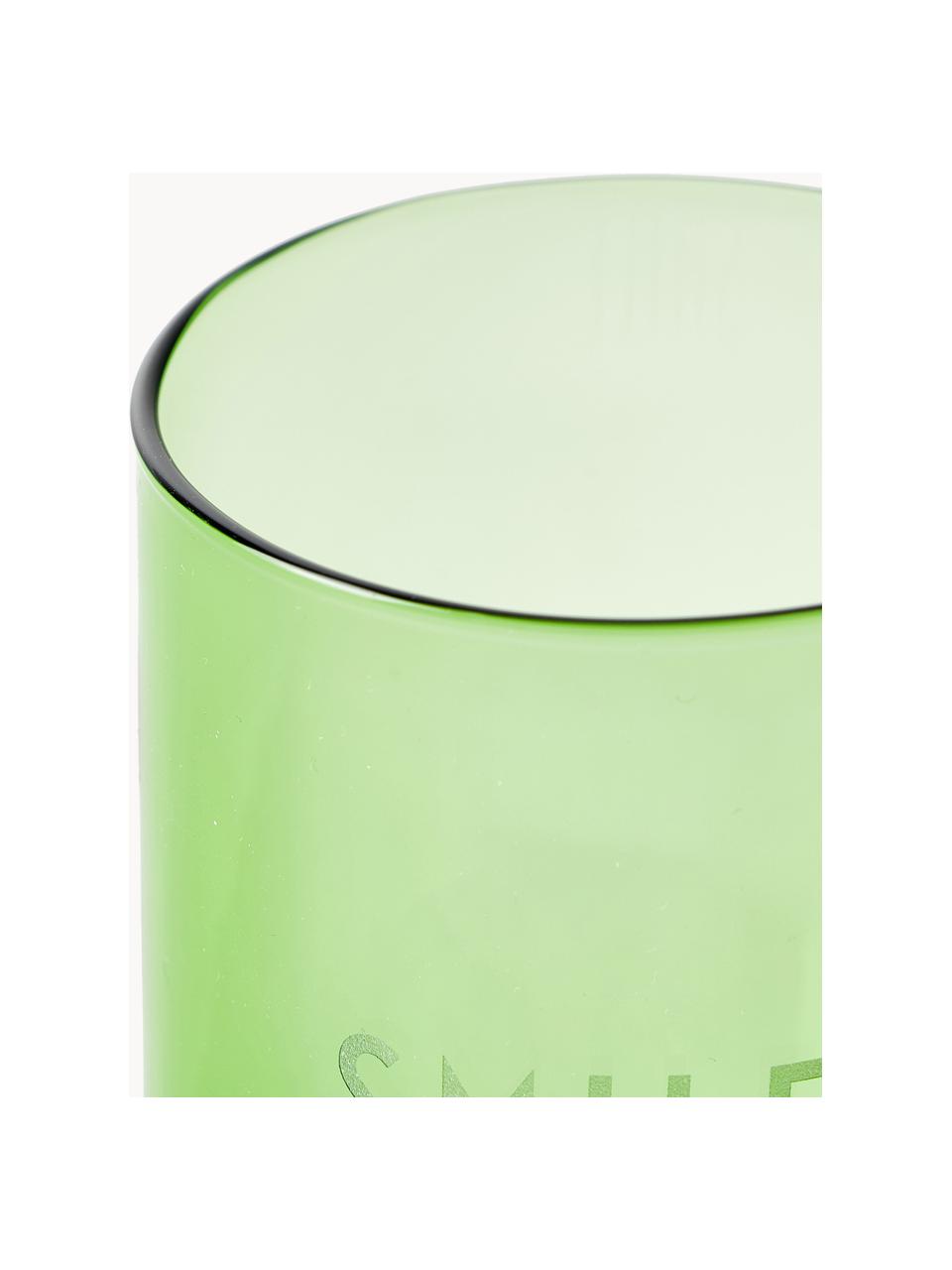 Designer waterglas Favourite SMILE met opschrift, Borosilicaatglas, Groen (Smile), Ø 8 x H 11 cm, 350 ml