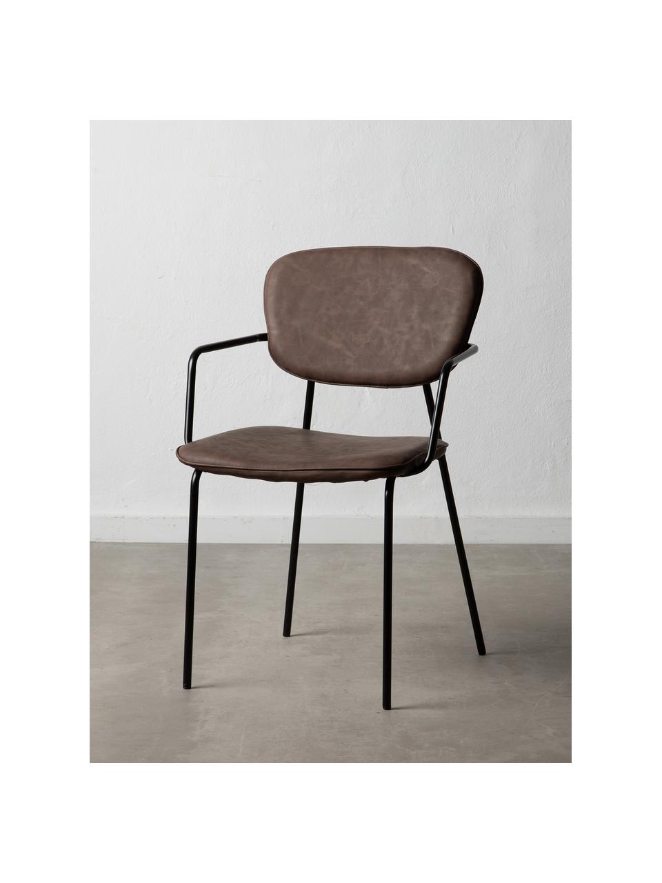 Krzesło tapicerowane ze sztucznej skóry Iskia, Tapicerka: sztuczna skóra (95% polie, Stelaż: płyta wiórowa, Nogi: metal, Brązowy, czarny, S 54 x G 55 cm