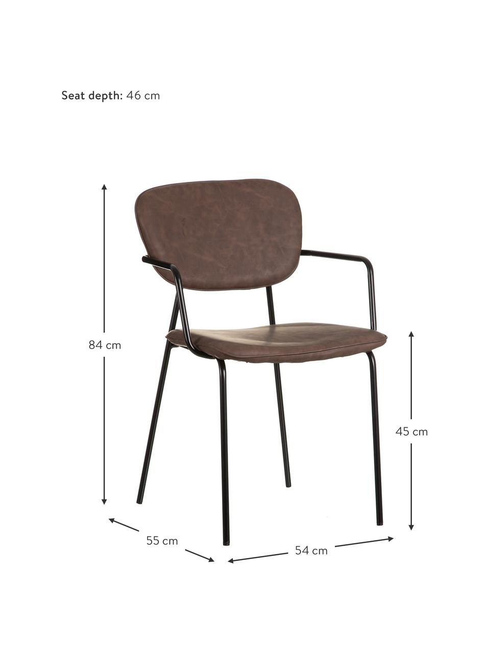 Sedia imbottita in similpelle Iskia, Rivestimento: similpelle (95% poliester, Struttura: truciolato, Gambe: metallo, Marrone, nero, Larg. 54 x Prof. 55 cm