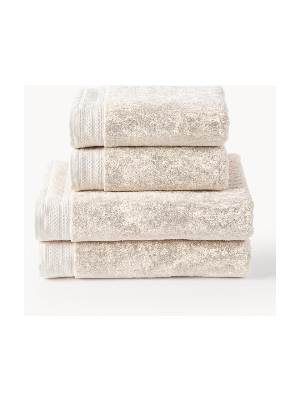 Komplet ręczników z bawełny organicznej Premium, różne rozmiary, Jasny beżowy, 3 elem. (ręcznik dla gości, ręcznik do rąk, ręcznik kąpielowy)