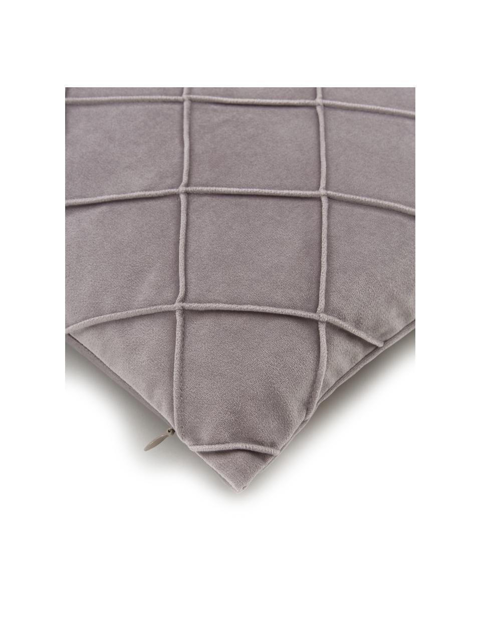 Samt-Kissenhülle Luka mit Struktur-Karomuster, Samt (100 % Polyester), Grau, B 40 x L 40 cm