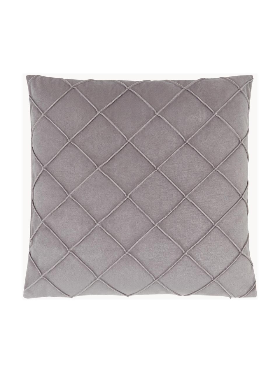 Funda de cojín de terciopelo texturizada Luka, Terciopelo (100% poliéster), Gris, An 40 x L 40 cm