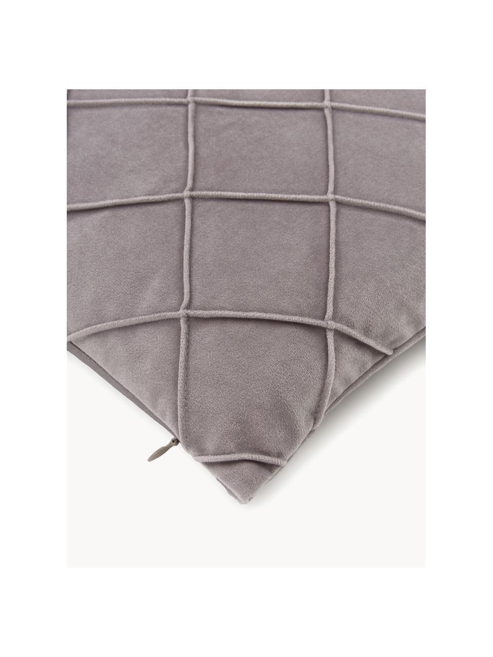 Fluwelen kussenhoes Luka met gestructureerd ruitpatroon, Fluweel (100% polyester), Grijs, B 40 x L 40 cm