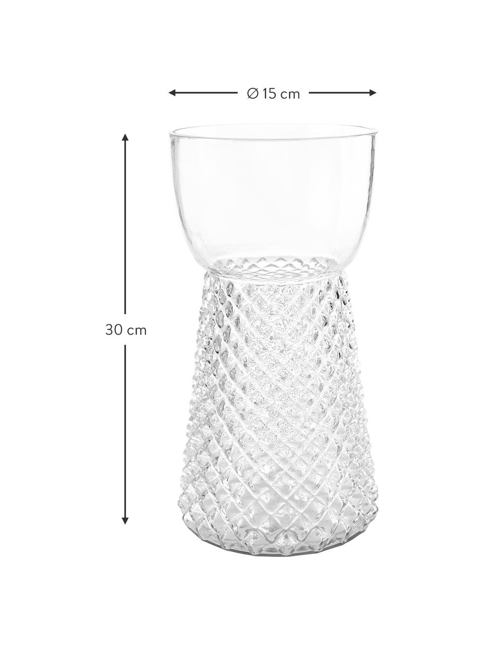 Grote glazen vaas Julius met structuurpatroon, Glas, Transparant, Ø 15 x H 30 cm