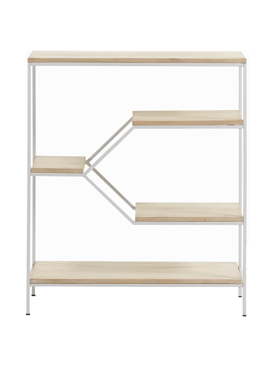 Scaffale basso in legno e metallo Push, Struttura: metallo verniciato, Ripiani: legno di mango massiccio, Bianco, marrone, Larg. 80 x Alt. 94 cm