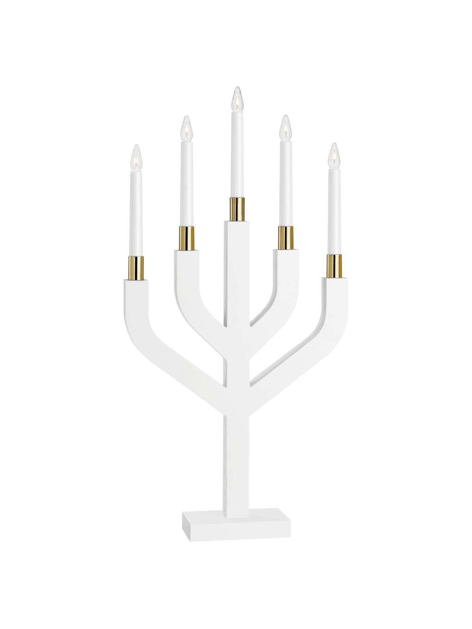 Candelabro Aplared, con enchufe, Estructura: madera pintada, Blanco, latón, An 31 x Al 63 cm