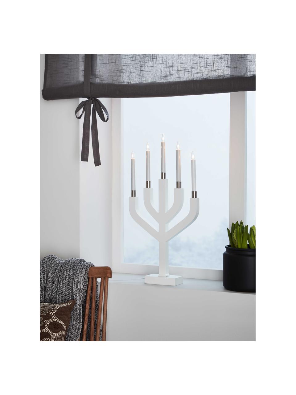 Candelabro con spina Aplared, Struttura: legno, verniciato, Bianco, ottonato, Larg. 31 x Alt. 63 cm