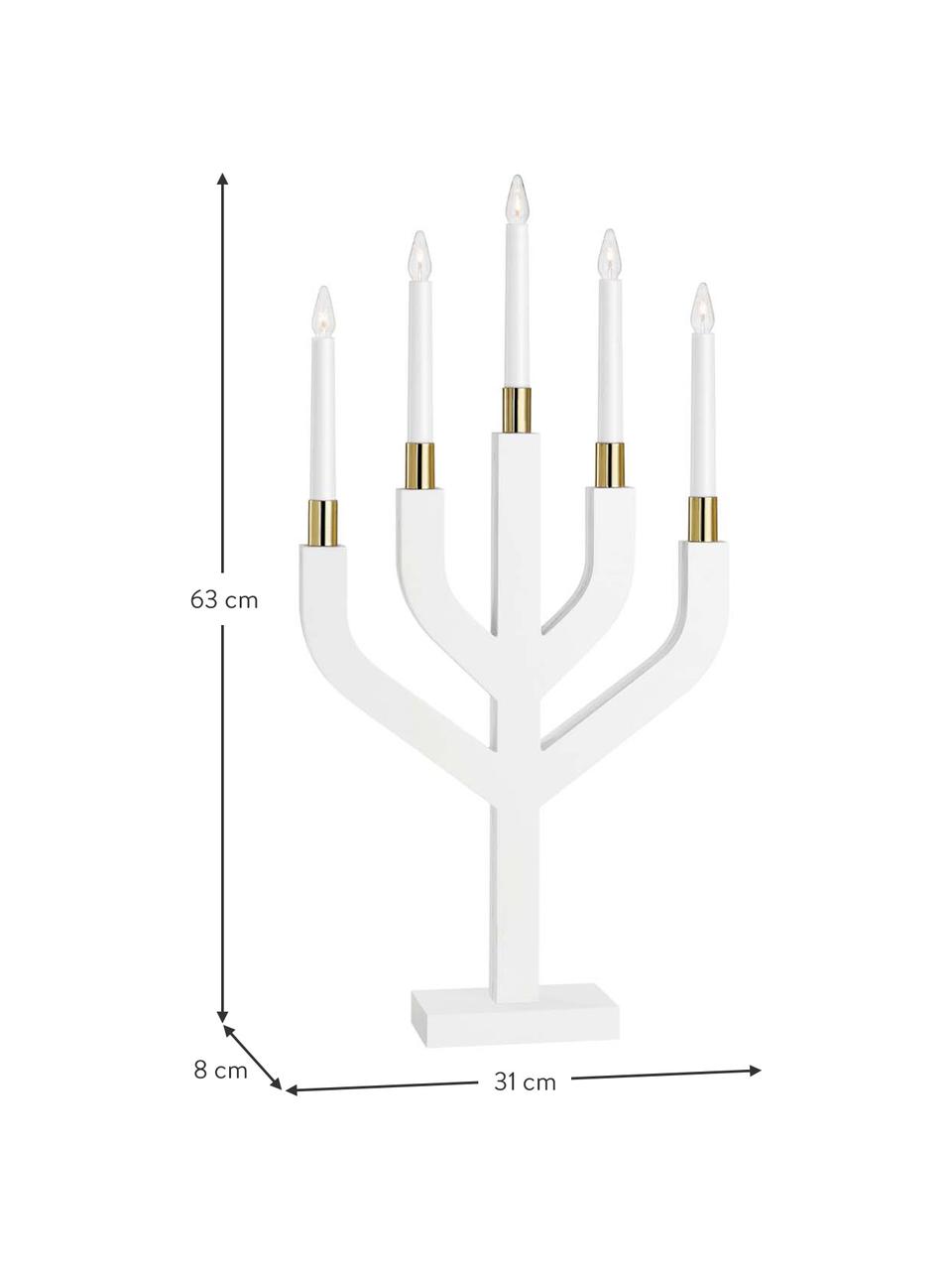 Candelabro con spina Aplared, Struttura: legno, verniciato, Bianco, ottonato, Larg. 31 x Alt. 63 cm