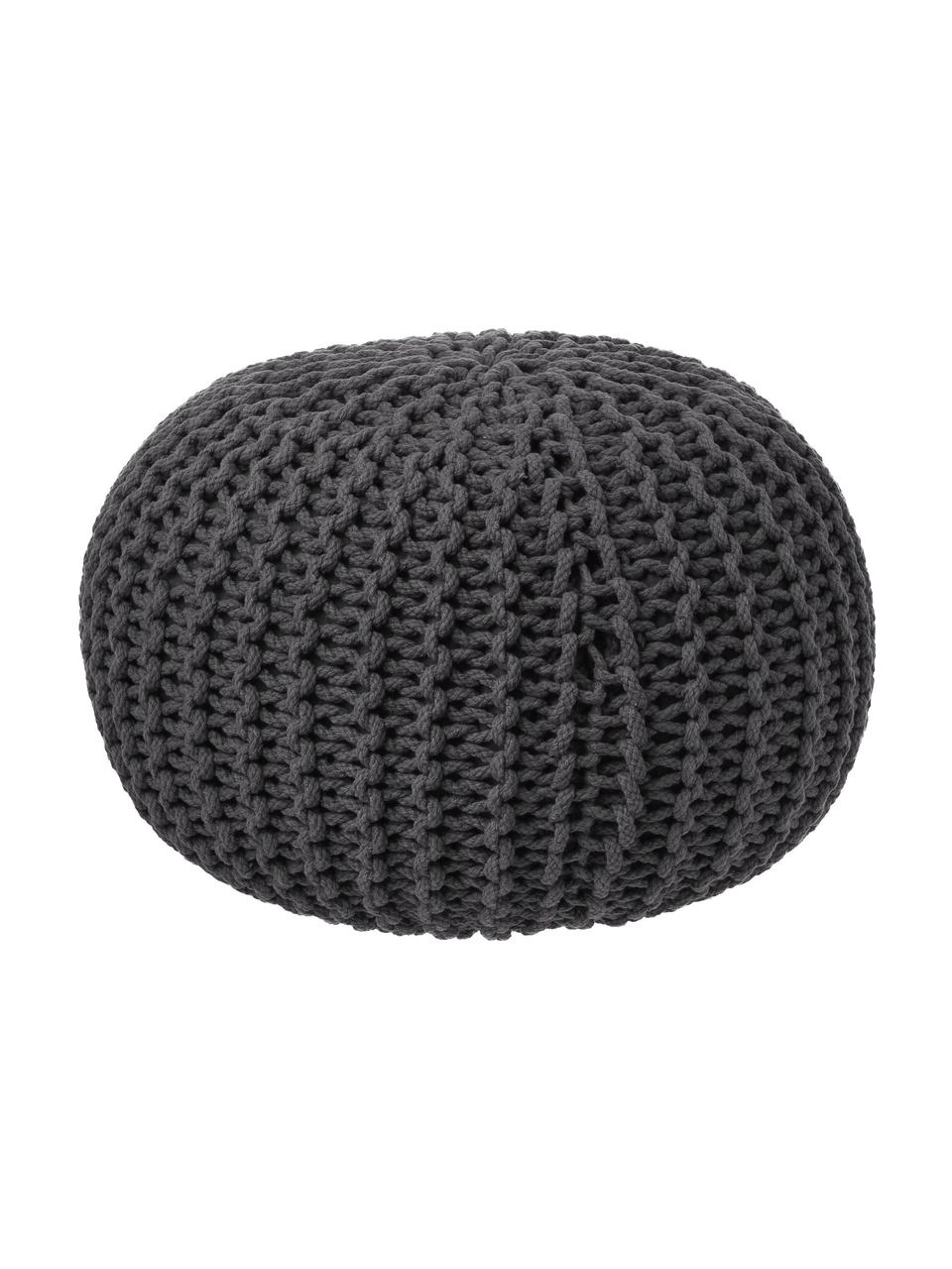 Puf de punto artesanal Dori, Tapizado: 100% algodón, Gris oscuro, Ø 55 x Al 35 cm
