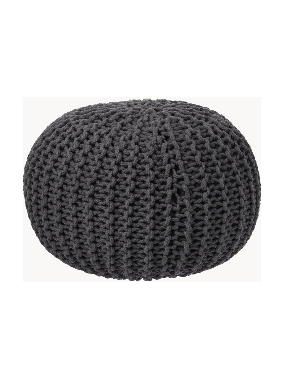 Handgefertigter Strickpouf Dori, Bezug: 100% Baumwolle, Anthrazit, Ø 55 x H 35 cm