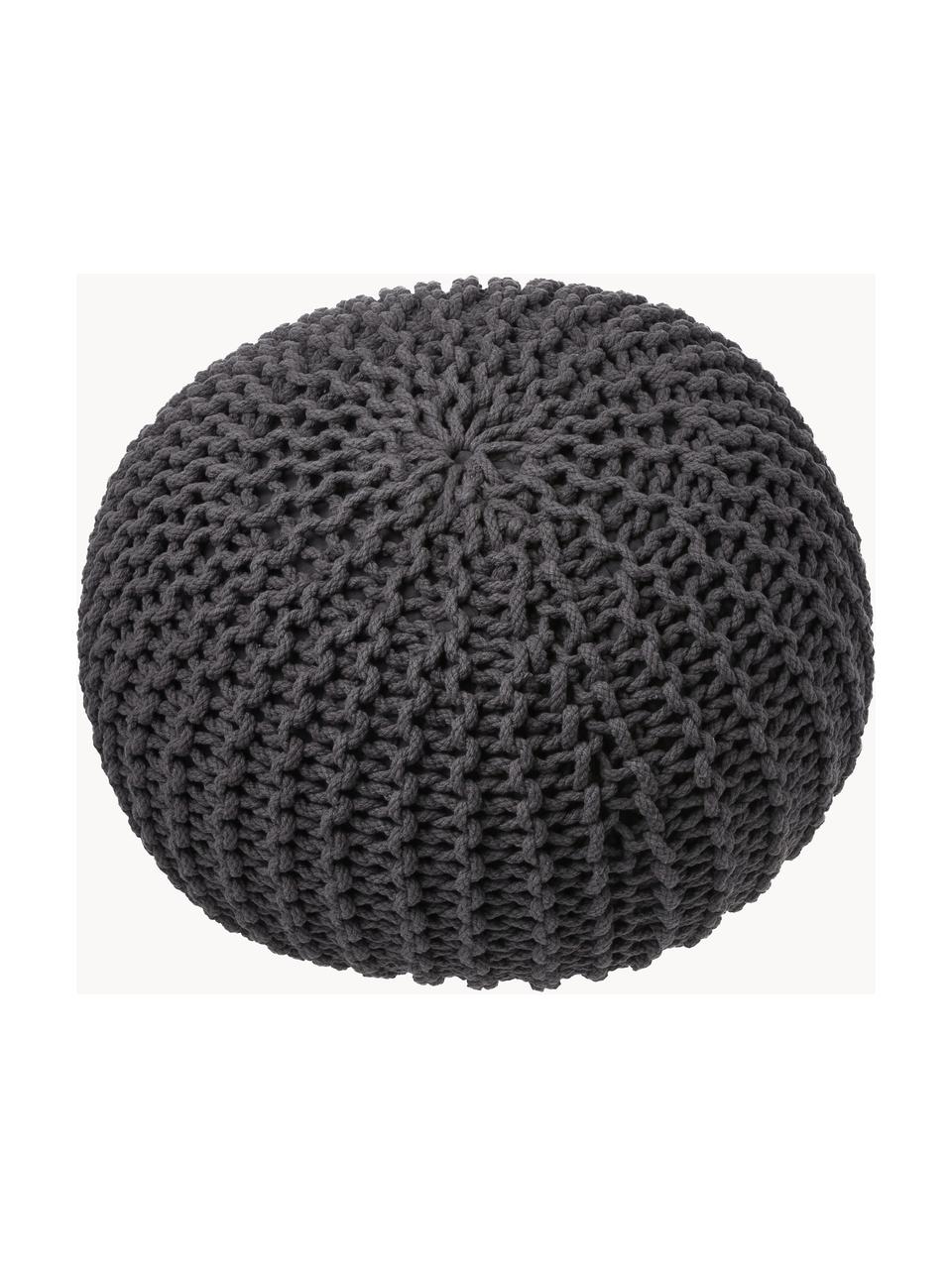 Handgefertigter Strickpouf Dori, Bezug: 100% Baumwolle, Anthrazit, Ø 55 x H 35 cm