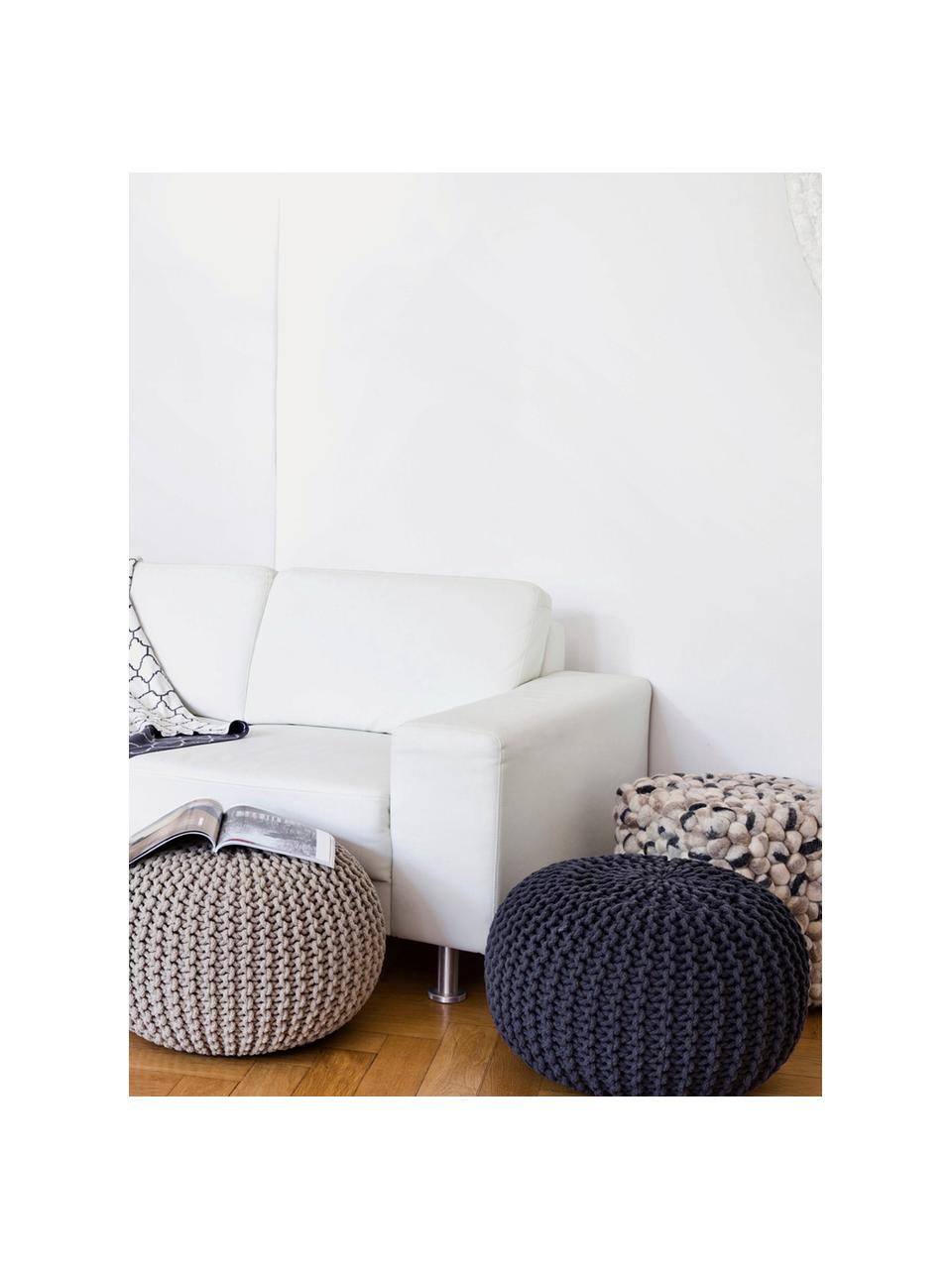 Pouf a maglia fatto a mano Dori, Rivestimento: 100% cotone, Antracite, Ø 55 x Alt. 35 cm