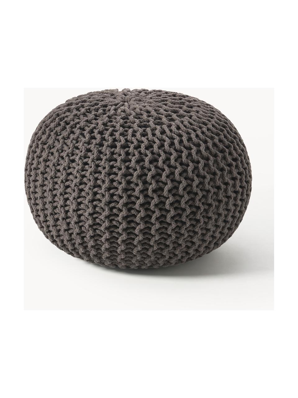 Handgefertigter Strickpouf Dori, Bezug: 100 % Baumwolle, Anthrazit, Ø 55 x H 35 cm