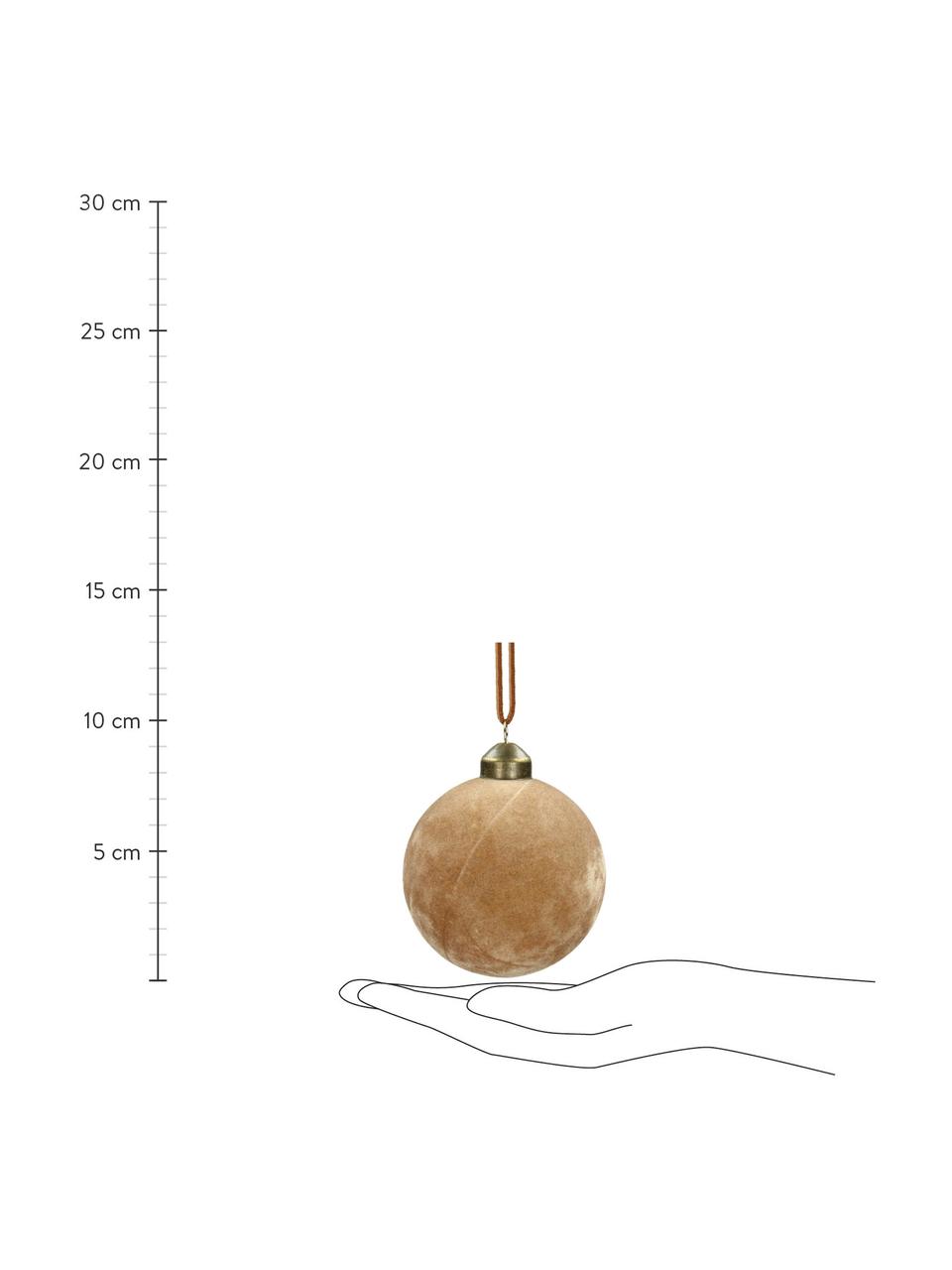 Palla di Natale Velvet Ø 8 cm, 4 pz, Vetro, velluto di poliestere, Marrone chiaro, Ø 8 cm