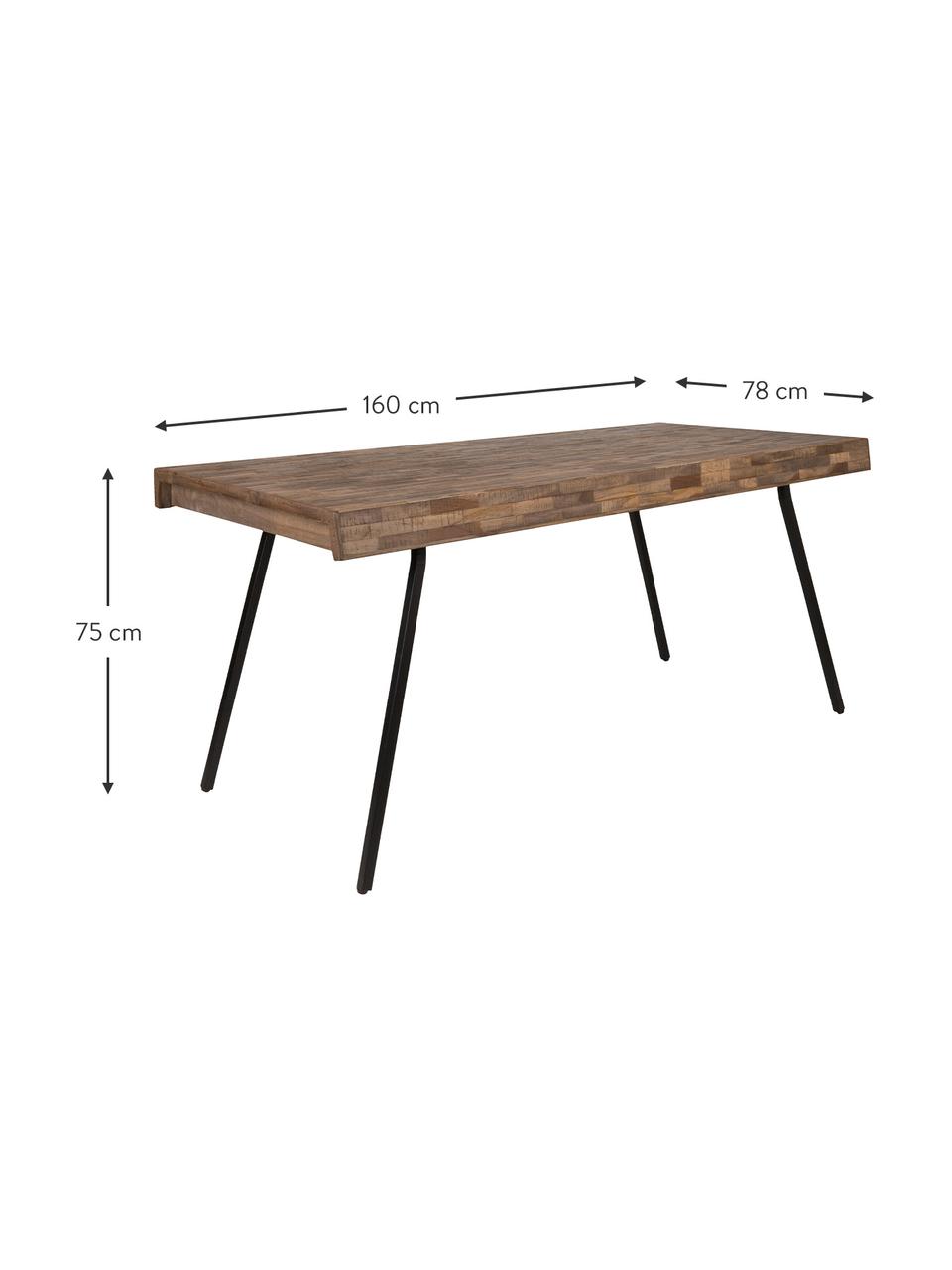 Stół do jadalni z blatem z drewna tekowego z recyklingu Suri, Blat: drewno tekowe pochodzące , Nogi: stal pokryta melaminą, Drewno tekowe z recyklingu, S 160 x G 78 cm