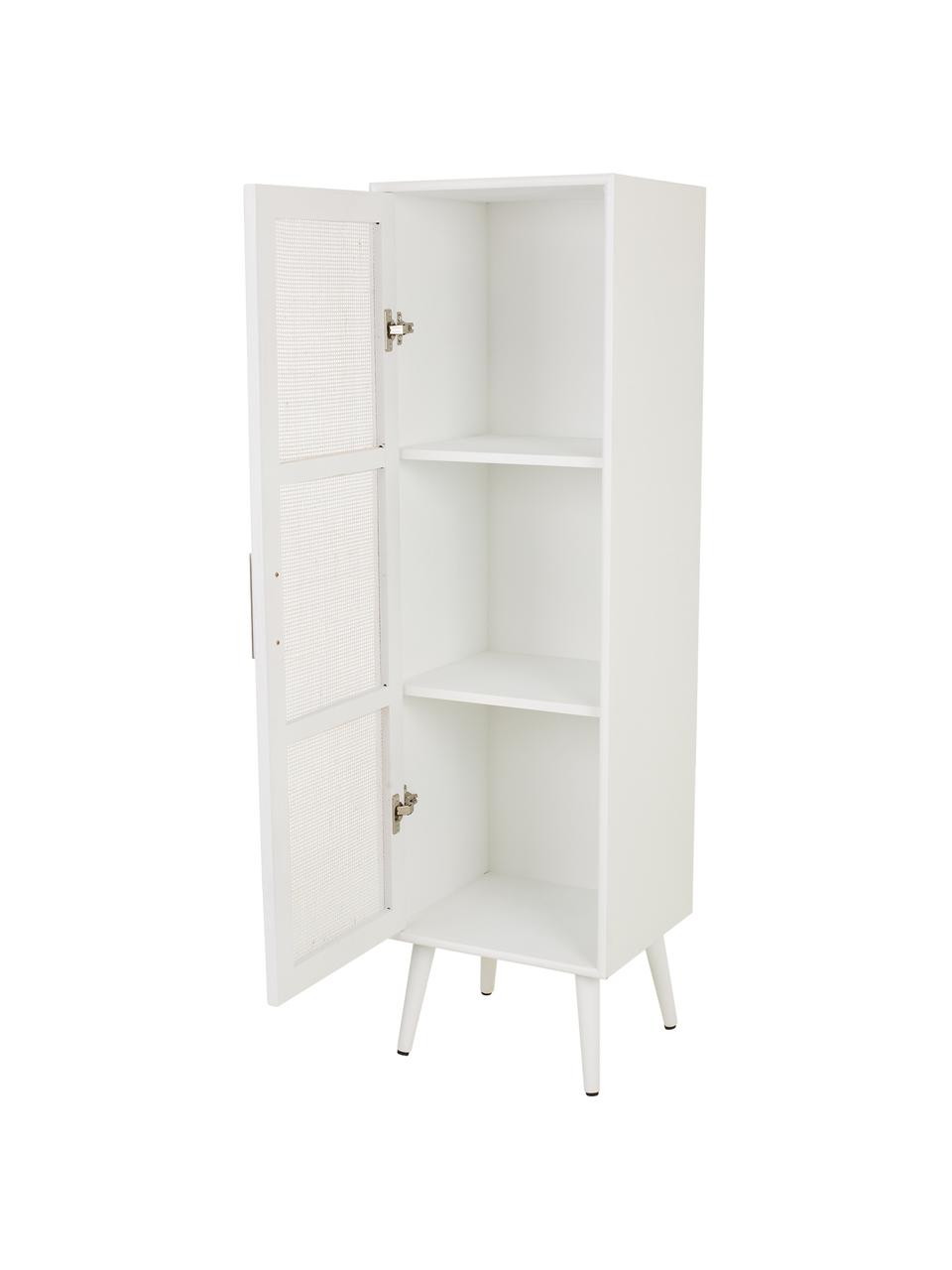 Chiffonnier estrecho de madera Cayetana, Estructura: tablero de fibras de dens, Patas: madera de bambú pintada, Blanco, An 37 x Al 140 cm