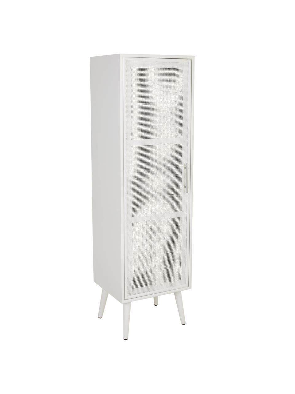 Chiffonnier estrecho de madera Cayetana, Estructura: tablero de fibras de dens, Patas: madera de bambú pintada, Blanco, An 37 x Al 140 cm