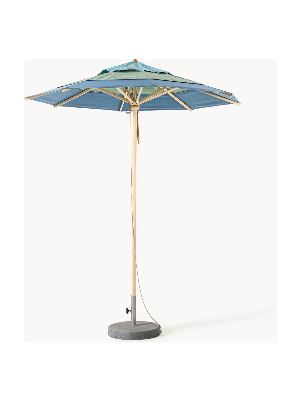 Ręcznie wykonany parasol ogrodowy Klassiker, różne rozmiary, Odcienie niebieskiego, ciemny zielony, jasne drewno naturalne, Ø 210 x 251 cm