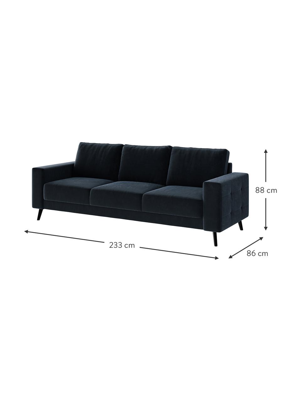 Sofa Fynn (3-osobowa), Tapicerka: 100% poliester z uczuciem, Stelaż: drewno liściaste, drewno , Nogi: drewno lakierowane Dzięki, Ciemny niebieski, S 233 x G 86 cm