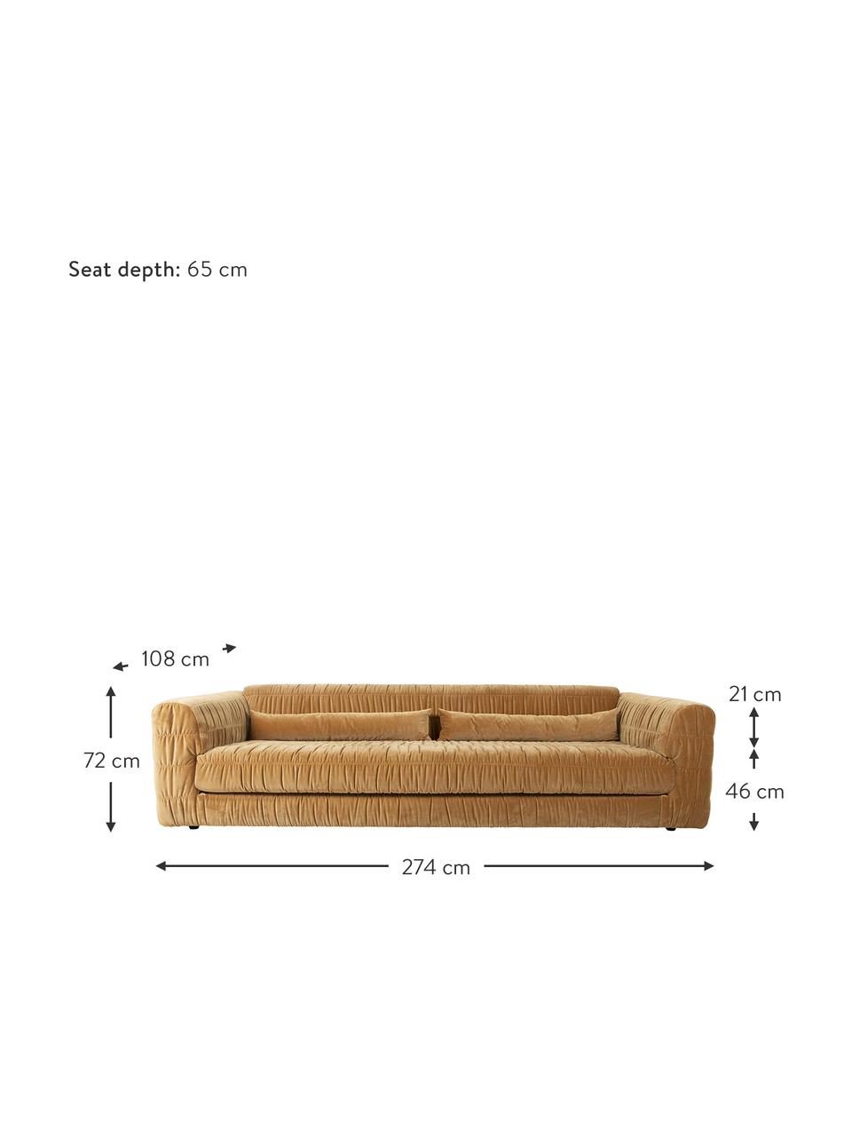 Samt-Sofa Club (3-Sitzer) in Senfgelb, Bezug: Samt (100% Polyester), Samt Senfgelb, B 274 x T 108 cm