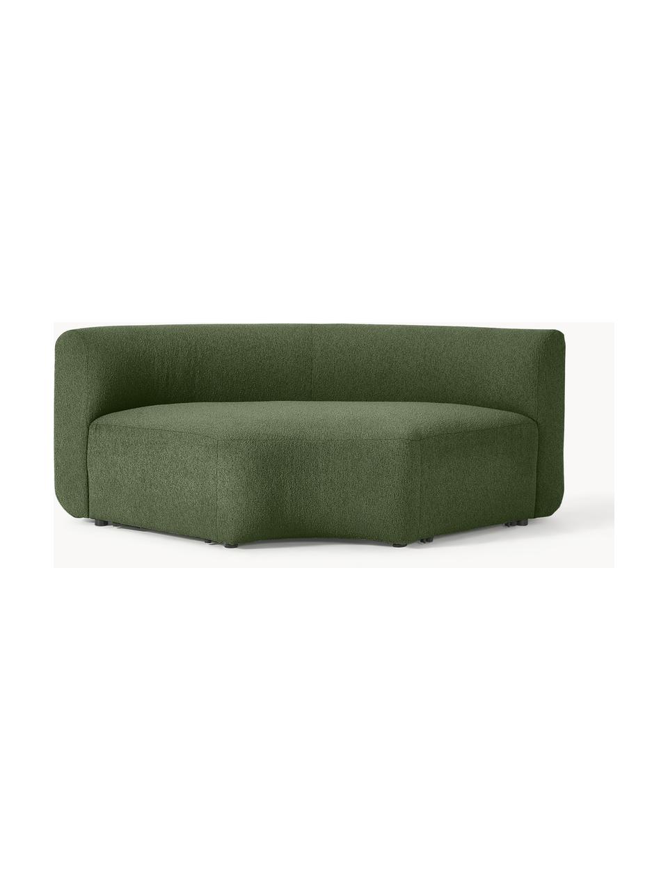 Modulo angolare curvo in bouclé Sofia, Rivestimento: bouclé (100 % poliestere), Struttura: legno di abete rosso, cer, Piedini: plastica, Bouclé verde scuro, Larg. 138 x Prof. 138 cm