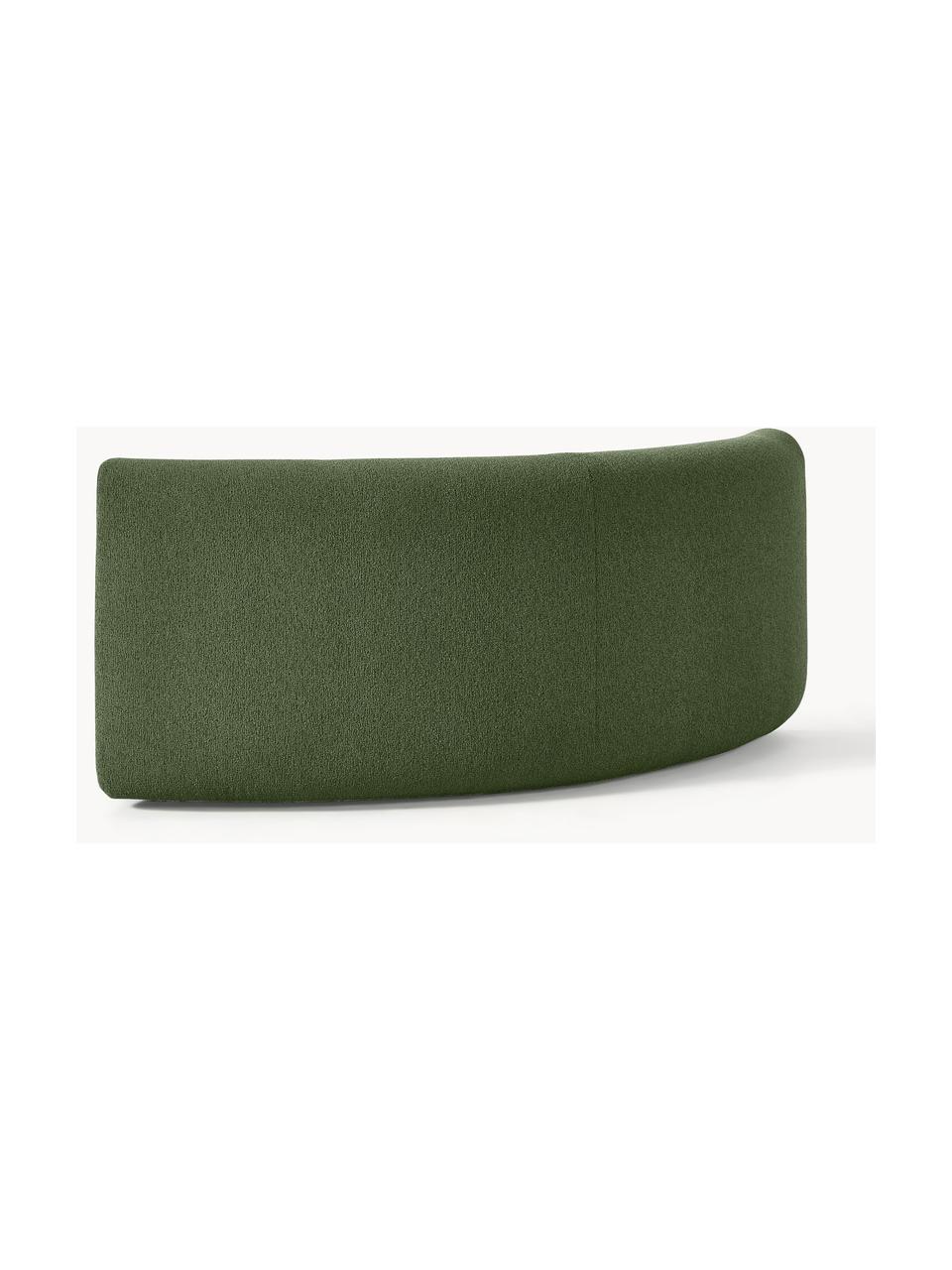 Modulo angolare curvo in bouclé Sofia, Rivestimento: bouclé (100 % poliestere), Struttura: legno di abete rosso, cer, Piedini: plastica, Bouclé verde scuro, Larg. 138 x Prof. 138 cm