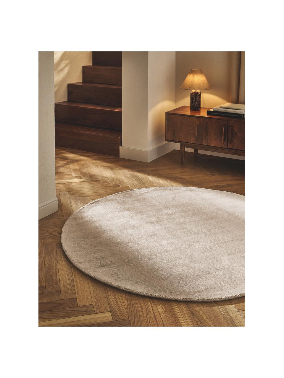 Alfombra redonda artesanal de viscosa Jane, 100% viscosa, Beige claro, Ø 250 cm (Tamaño XL)