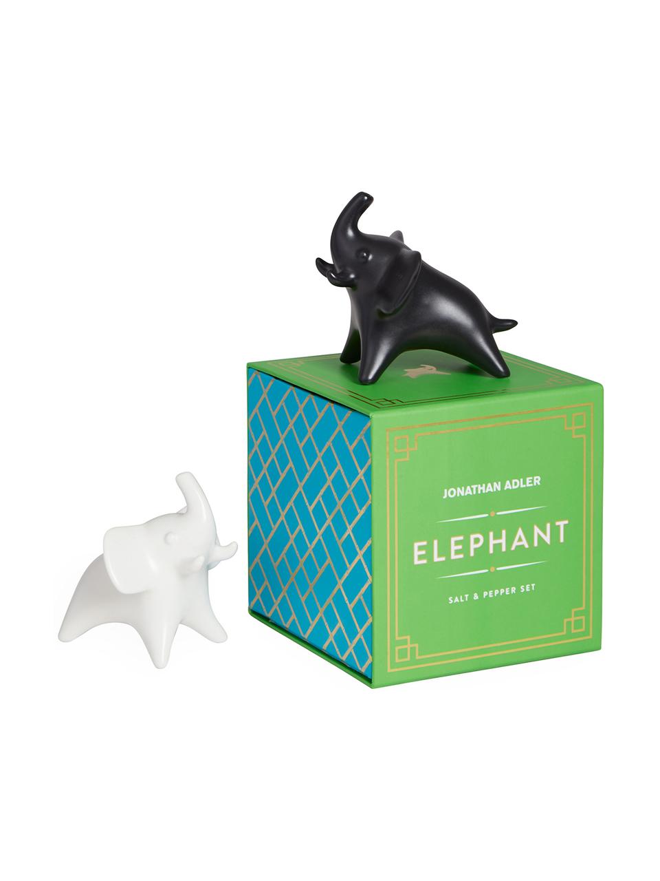 Designová solnička a pepřenka Elephant, 2 díly, Porcelán, Bílá, černá, Š 6 cm, V 8 cm