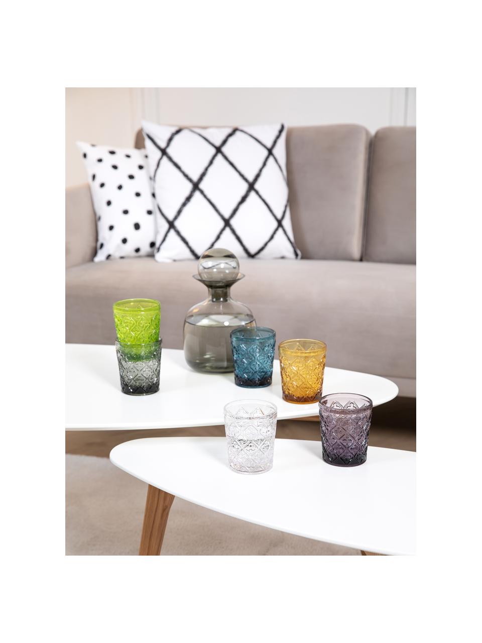 Vasos de colores con relive Marrakech, 6 uds., Vidrio, Multicolor transparente, Ø 8 x Al 10 cm, 240 ml