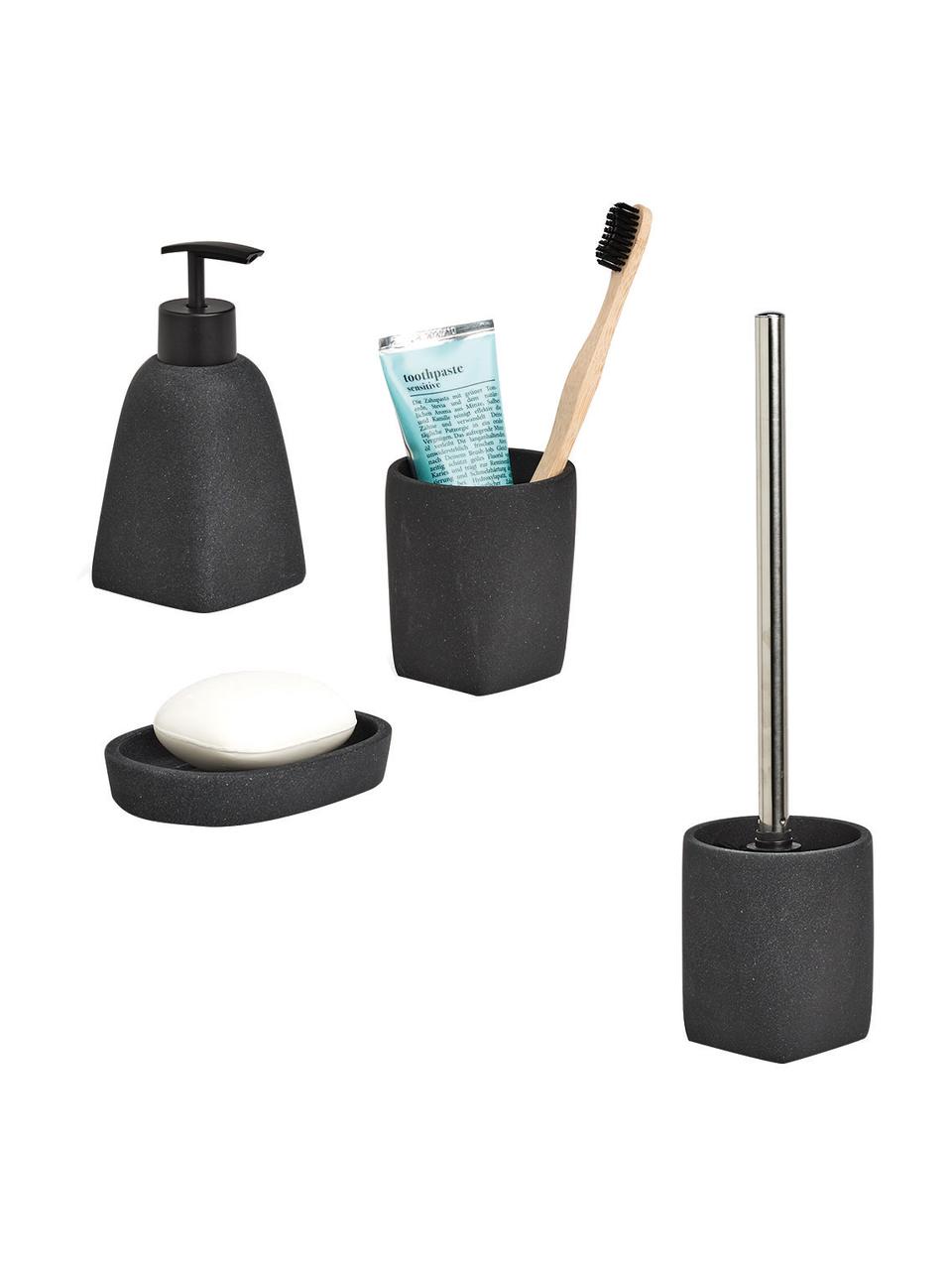 Toilettenbürste Dark Stone aus Kunststoff, Behälter: Polyresin, Schwarz, Ø 10 x H 37 cm