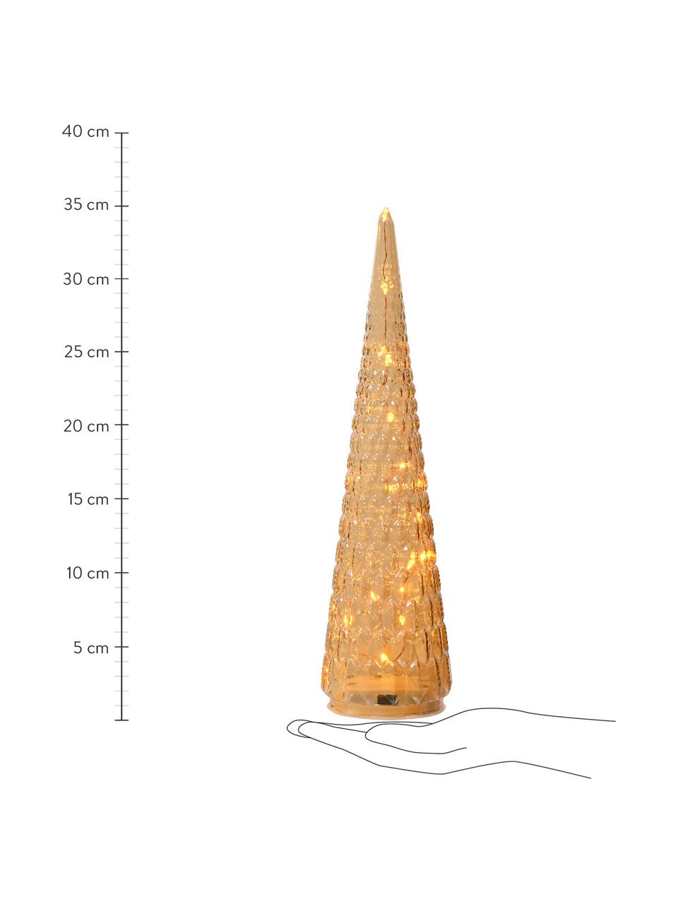 Sapins de Noël LED à piles avec fonction minuterie Cristal, 3 élém., Verre, Brun clair, transparent, Ø 9 x haut. 35 cm