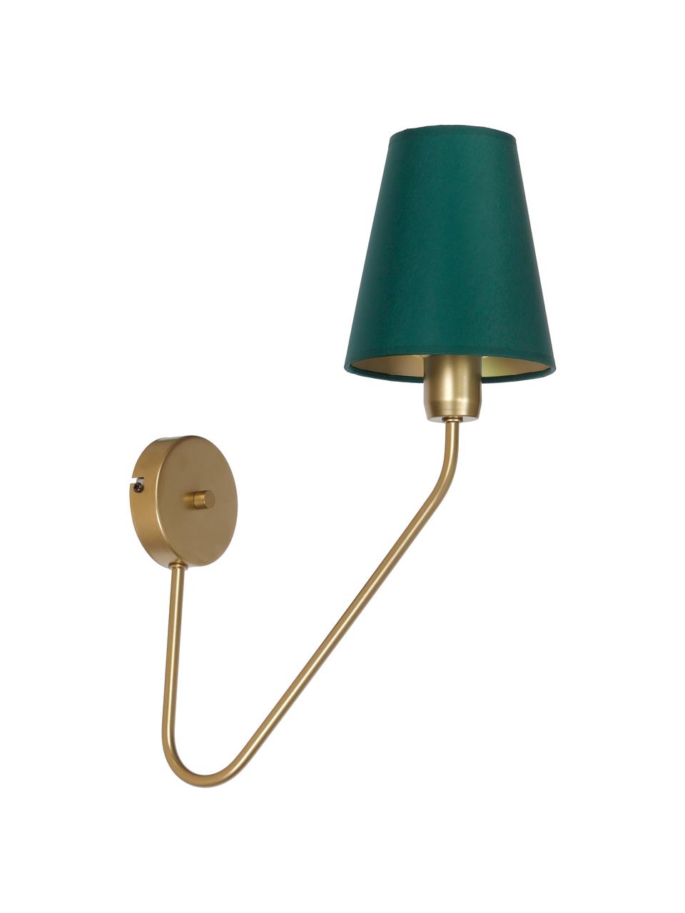 Grote wandlamp Victoria-goudkleurig, Lampenkap: katoenmix, Groen, goudkleurig, D 34 x H 50 cm