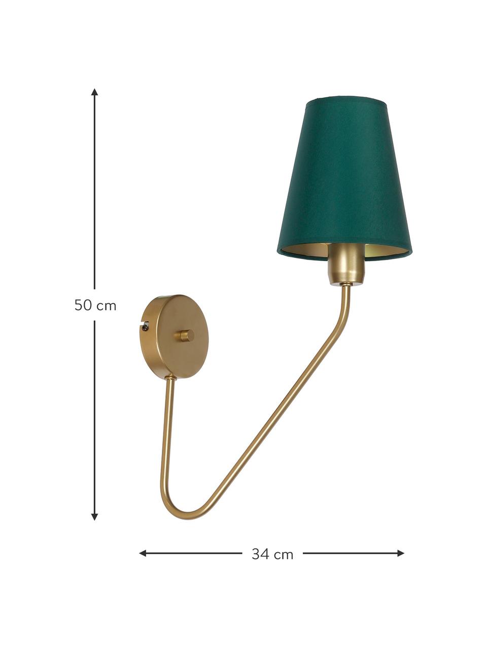 Grote wandlamp Victoria-goudkleurig, Lampenkap: katoenmix, Groen, goudkleurig, D 34 x H 50 cm