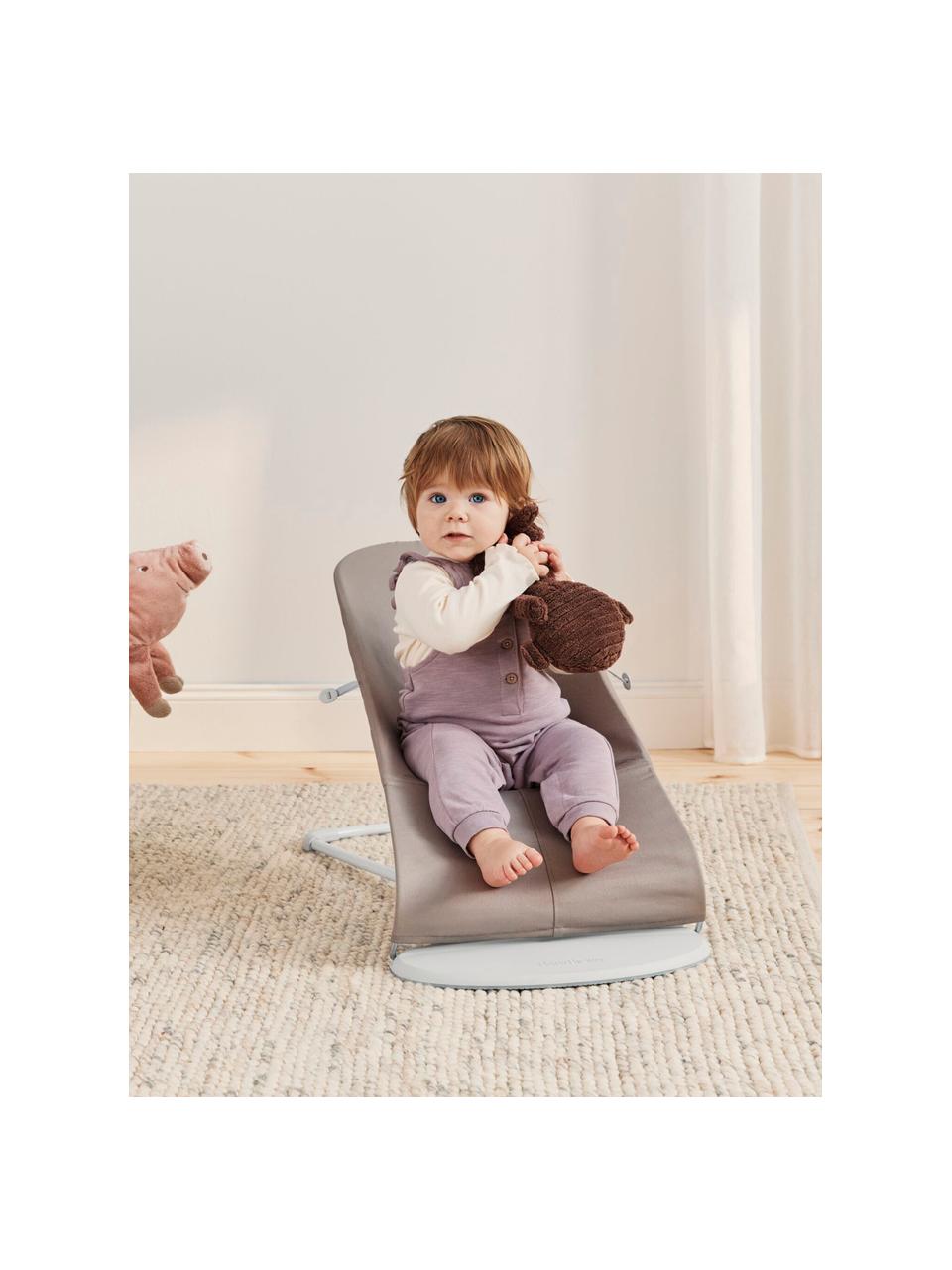 Gesteppte Babywippe Bliss, Bezug: 65 % Polyester (recycelt), Gestell: 79 % Metall, 21 % Kunstst, Greige, B 35 x T 56 cm