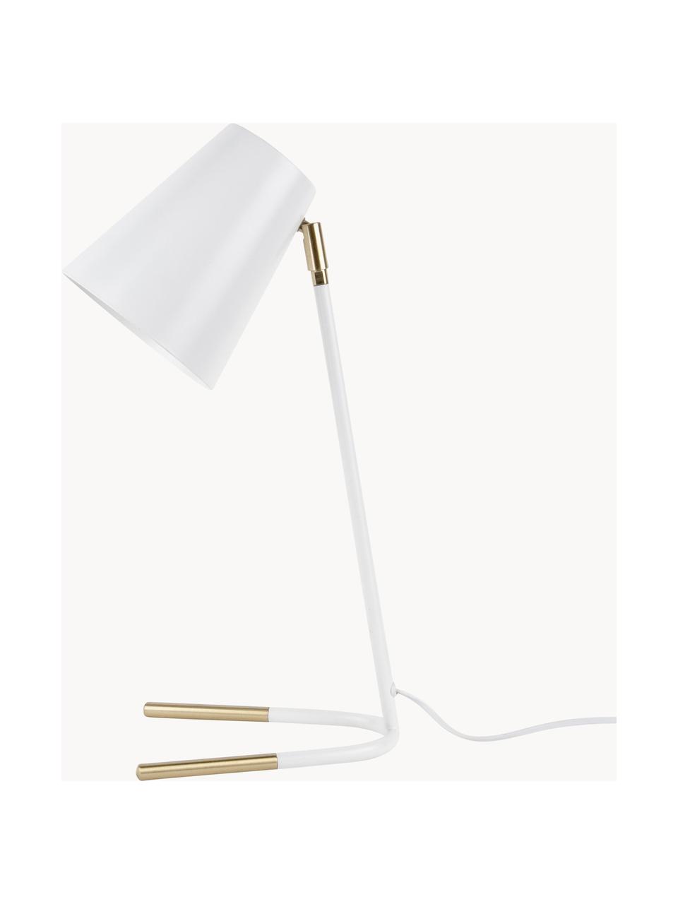 Bureaulamp Noble, Lampenkap: gecoat metaal, Lampvoet: gecoat metaal, Wit, goudkleurig, B 25 x H 46 cm