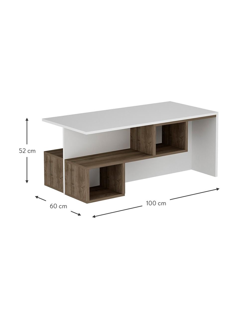 Mesa de centro Dilay, con espacio de almacenamiento, Aglomerado recubierto de melamina, Blanco, madera oscura, An 100 x Al 60 cm