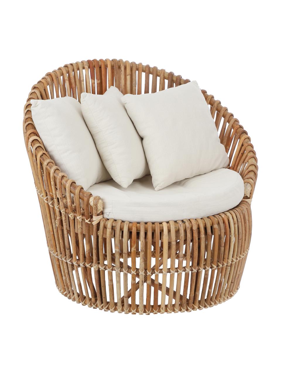 Rotan loungefauteuil Minou met bekleding, Frame: rotan, Bekleding: polyester, Bruin, B 100 x D 80 cm