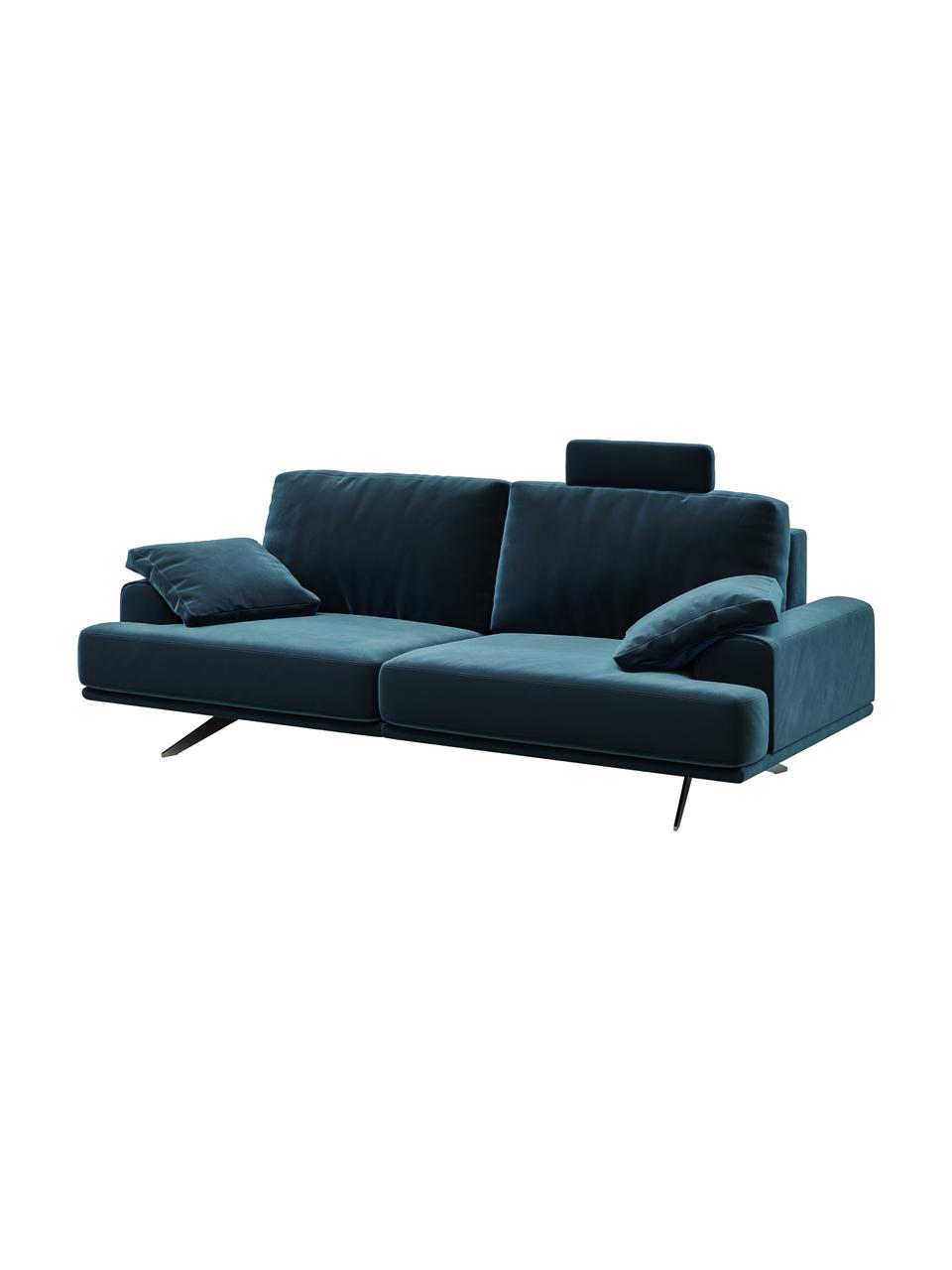 Sofa z aksamitu Prado (2-osobowa), Tapicerka: 100% aksamit poliestrowy,, Nogi: metal lakierowany, Ciemny niebieski, S 220 x G 107 cm