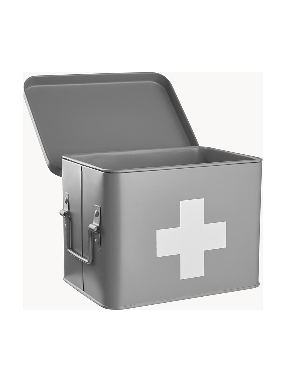 Úložná škatuľa Medic, Potiahnutý kov, Sivá, biela, Š 22 x V 16 cm
